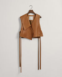 Leren bodywarmer met losse vorm