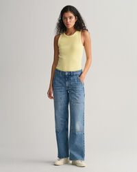 Sunfaded geribde tanktop met hoge hals