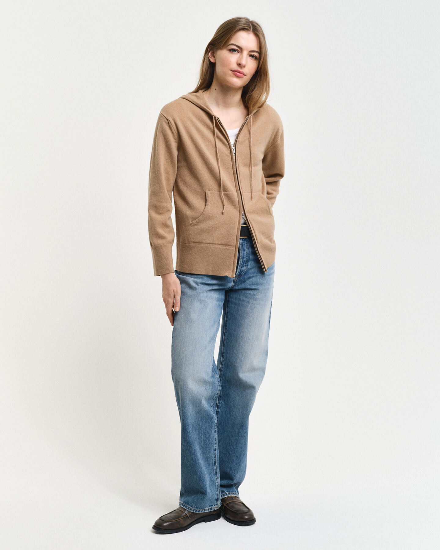 Sweat &agrave; capuche zipp&eacute; en laine d'agneau ultrafine