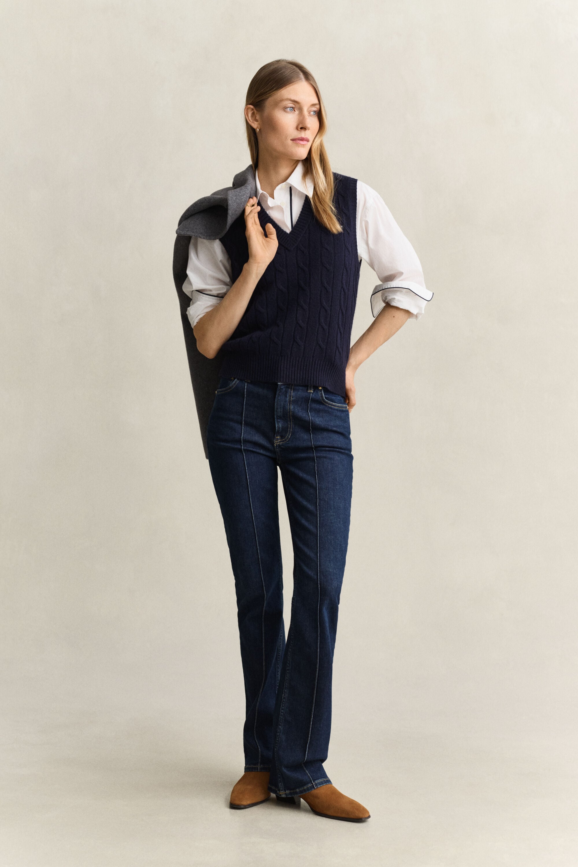 Pull sans manches en maille de laine d'agneau à torsades
