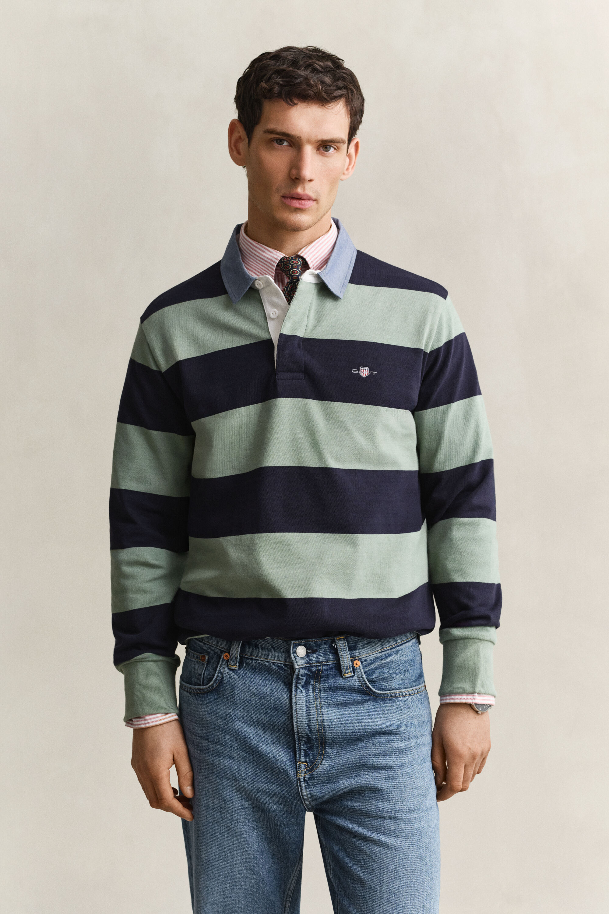 Heavy Rugger à rayures avec col en chambray