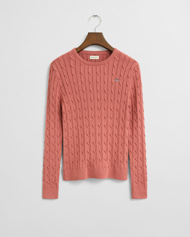 Pull col rond en maille de coton stretch à torsades Ado Fille