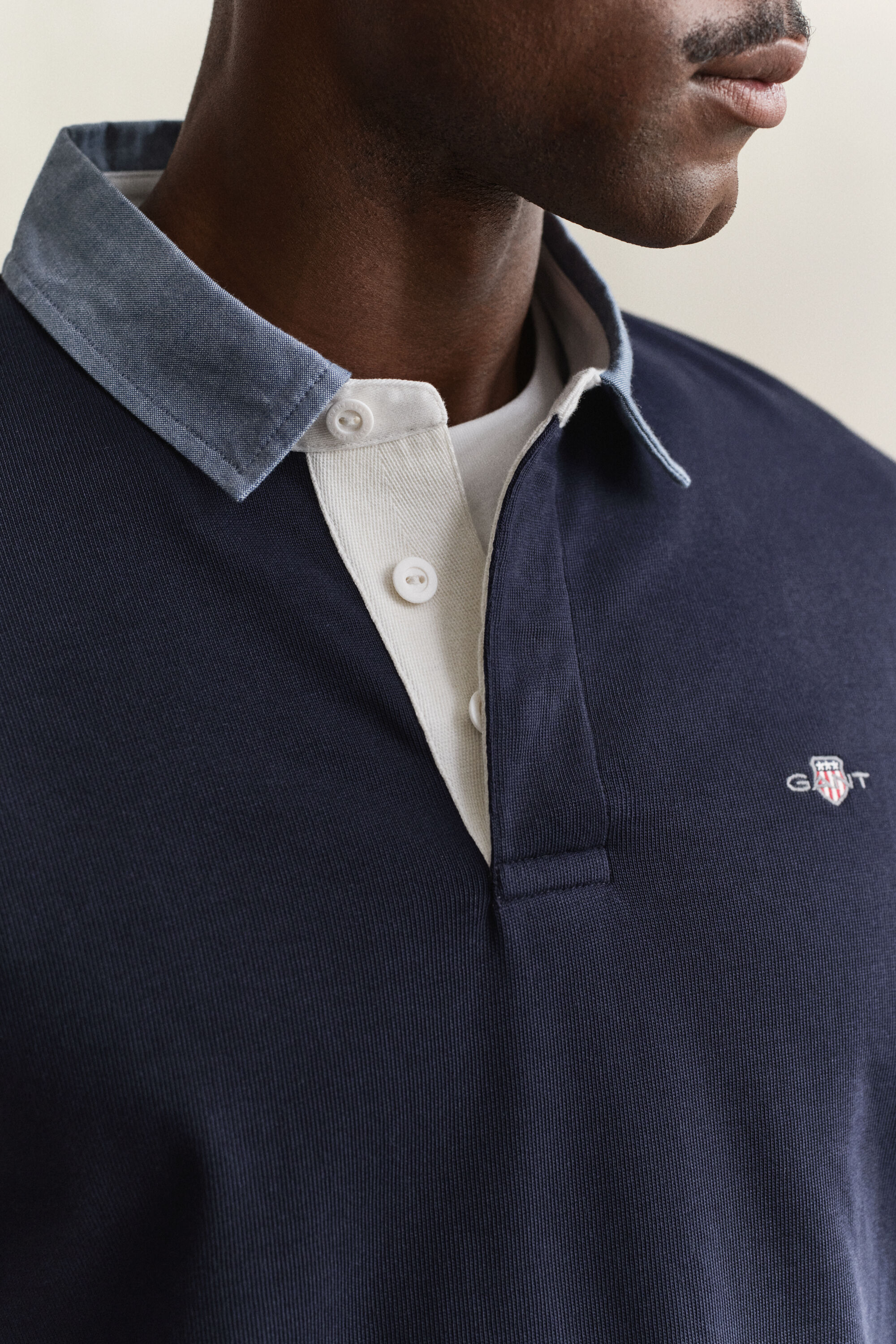 Heavy Rugger met chambray kraag