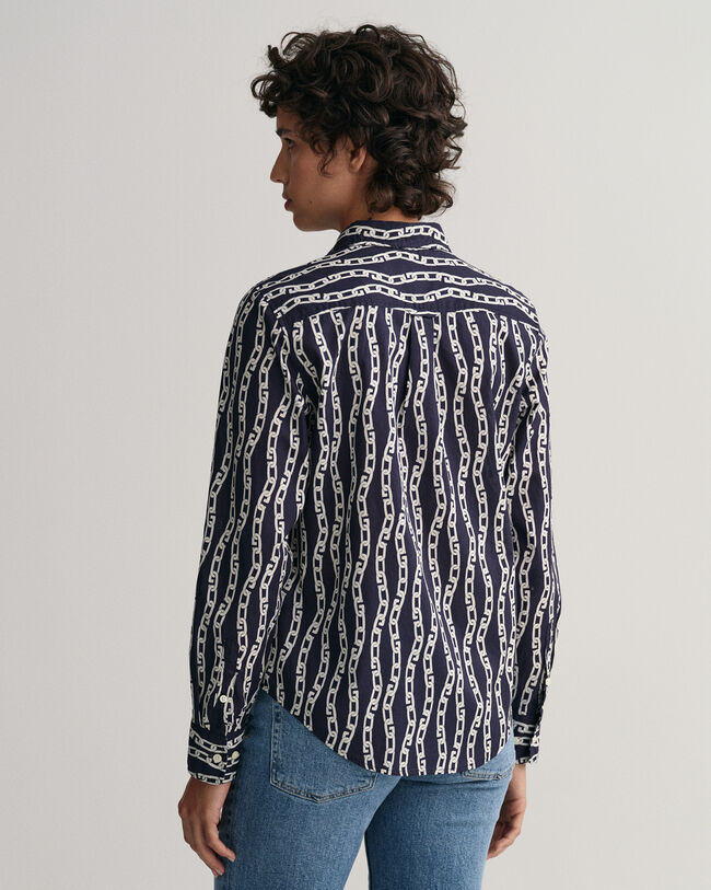 Regular Fit Chain Print overhemd van katoenen voile
