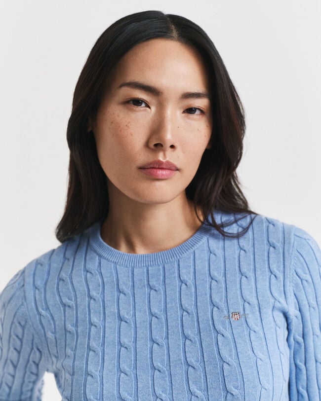 Gebreide kabeltrui met ronde hals van stretchkatoen