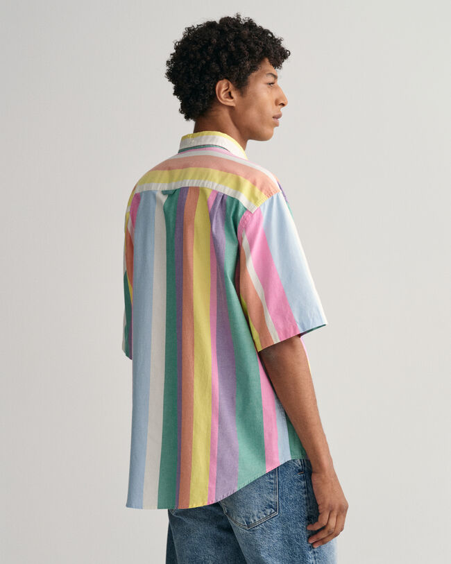 Relaxed Fit Oxford-overhemd met korte mouwen en veelkleurige strepen