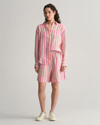 Short en lin à rayures multicolores Pull-On