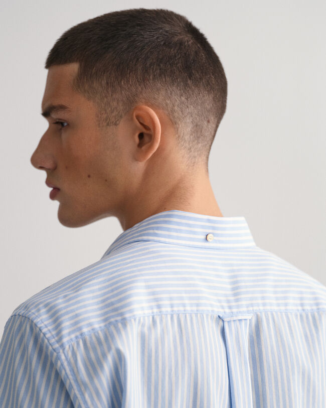 Regular Fit gestreept hemd van poplin met korte mouwen