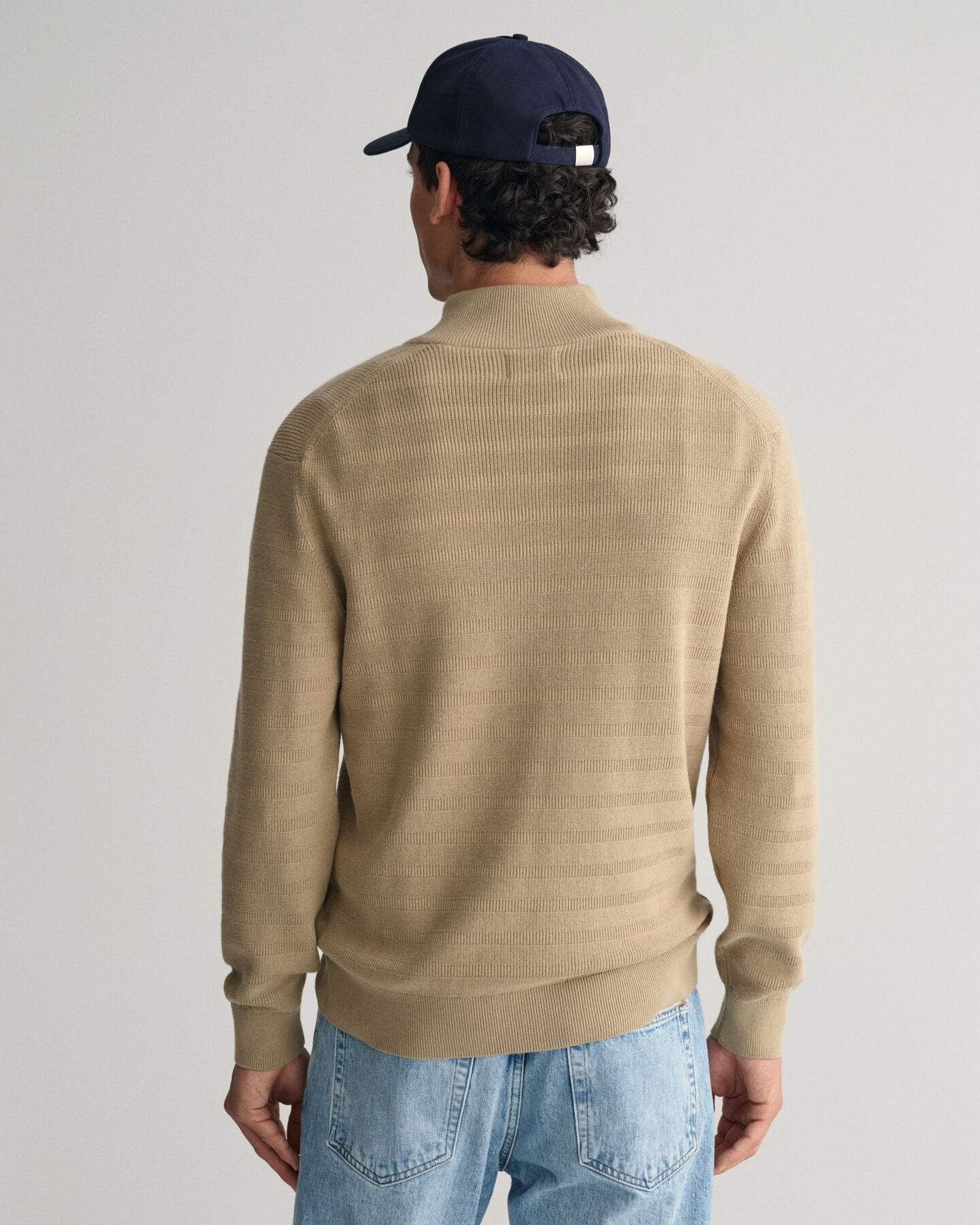 Pull &agrave; demi-zip en coton textur&eacute; &agrave; rayures