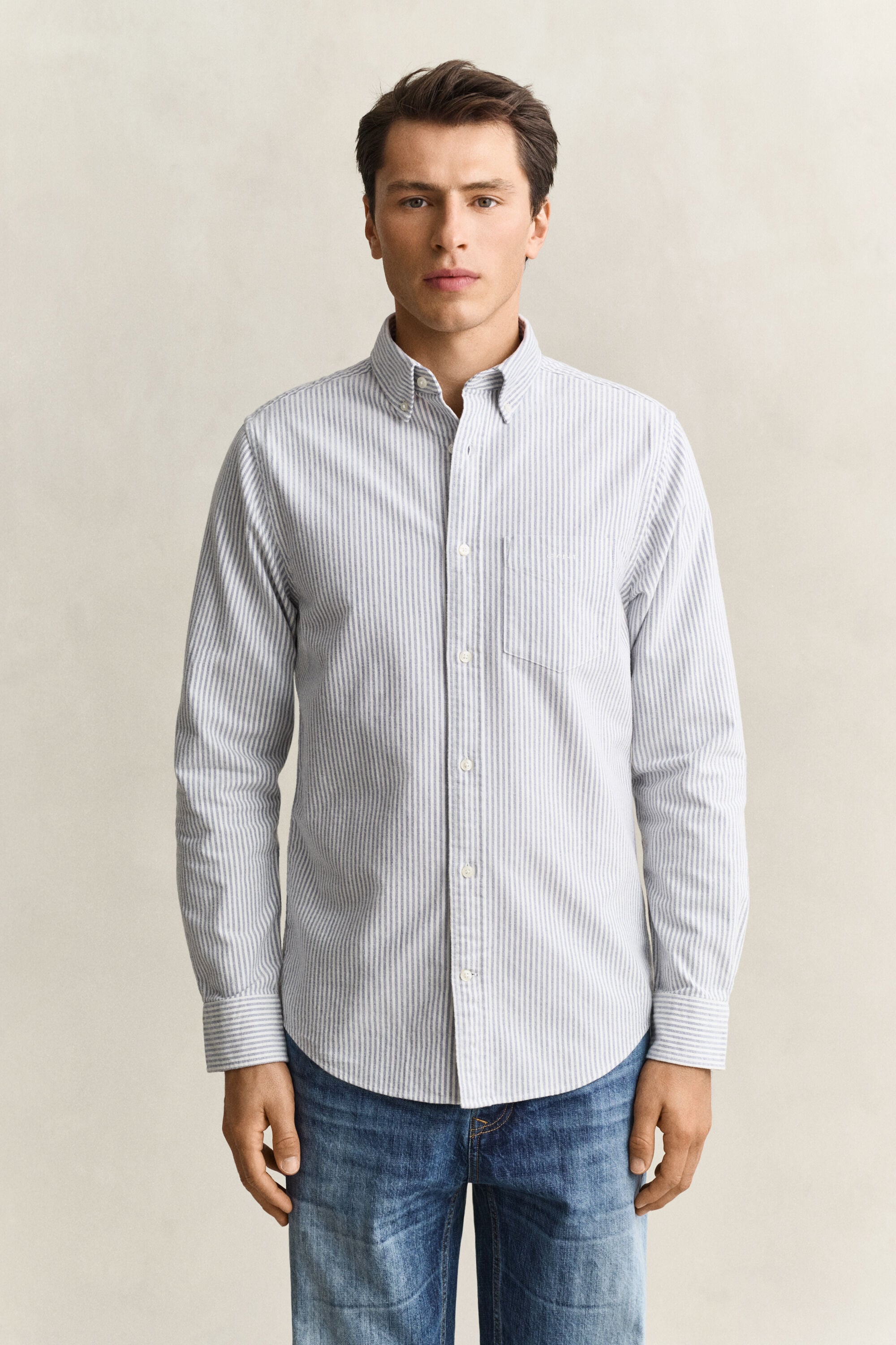 Chemise en coton Oxford brossé avec rayures