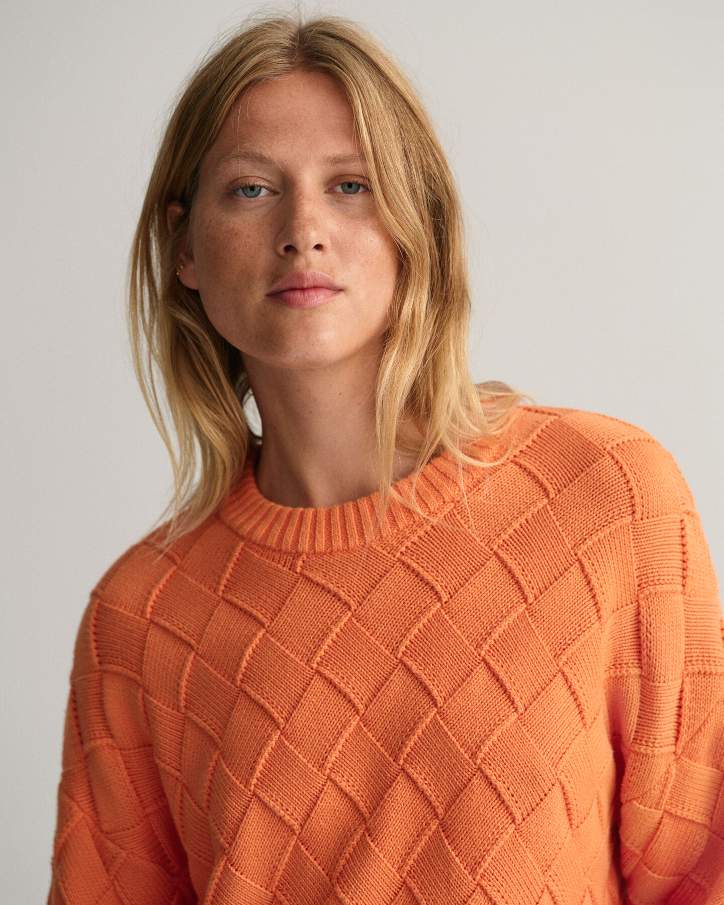 Pull ras du cou en maille losanges