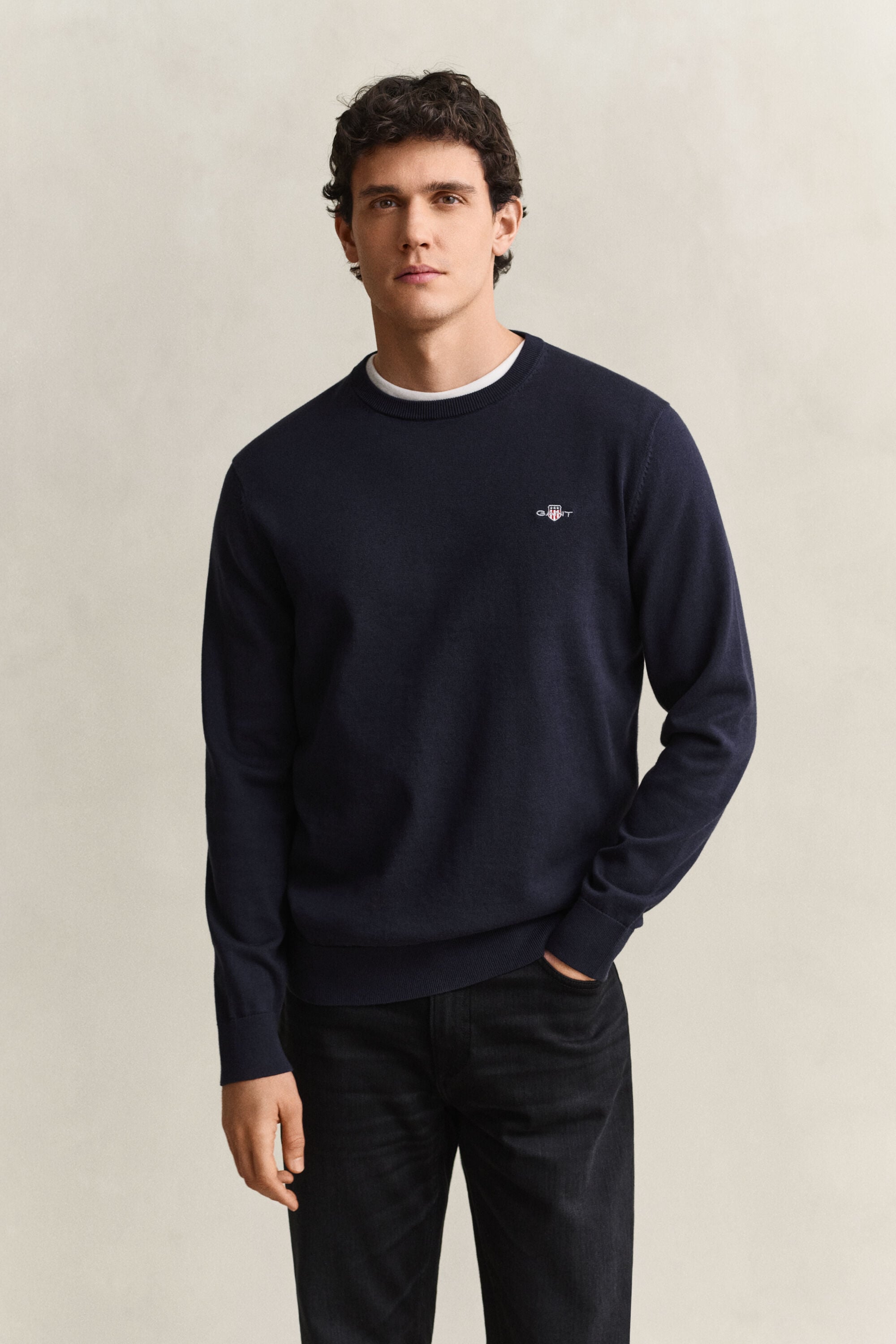 Pull col rond en coton classique
