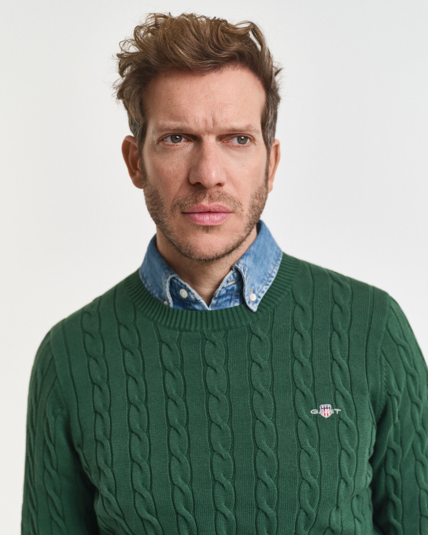 Katoenen gebreide kabeltrui met ronde hals