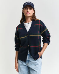 Cardigan col V à carreaux