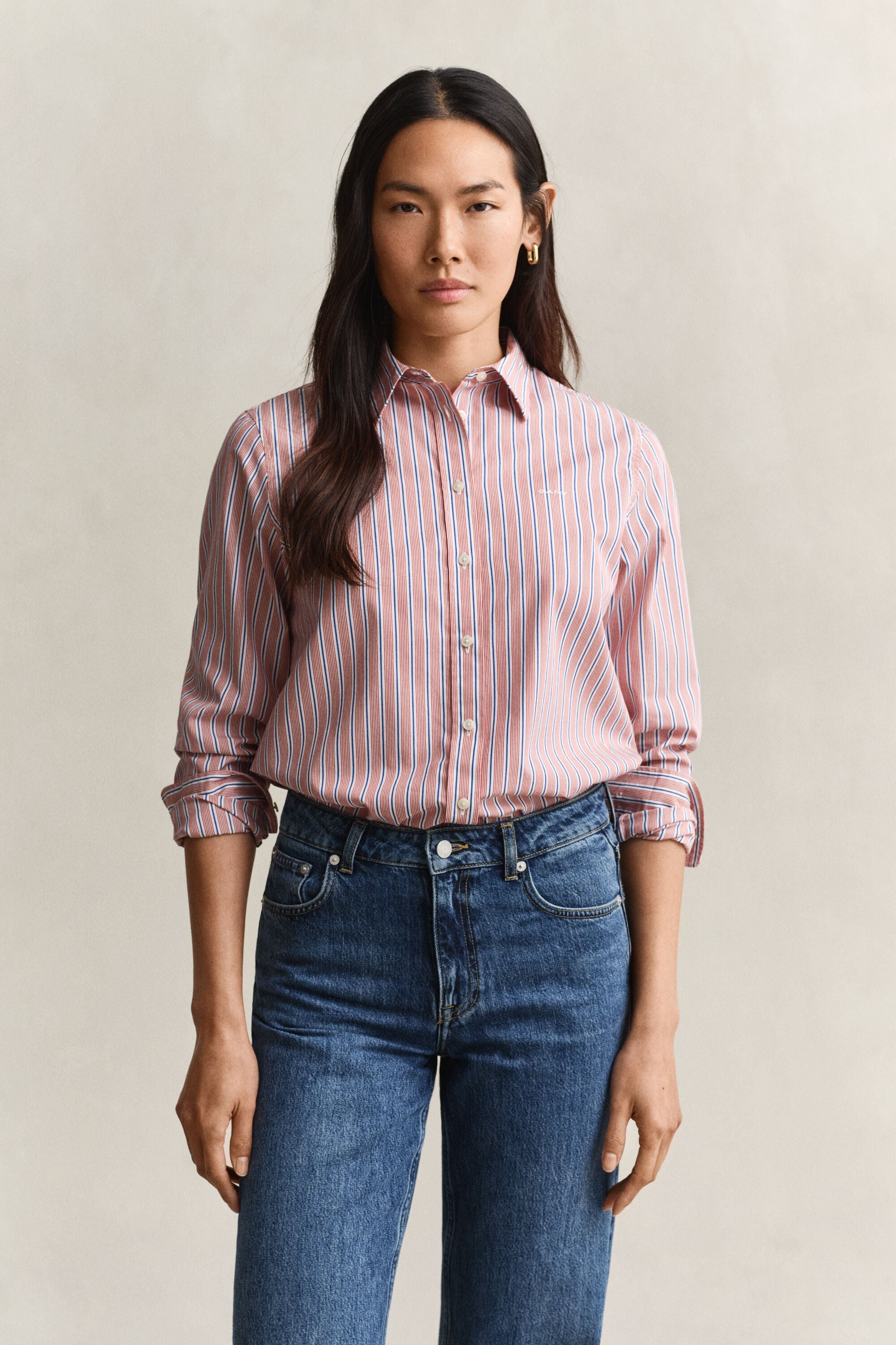 Chemise classique coupe regular en popeline à rayures