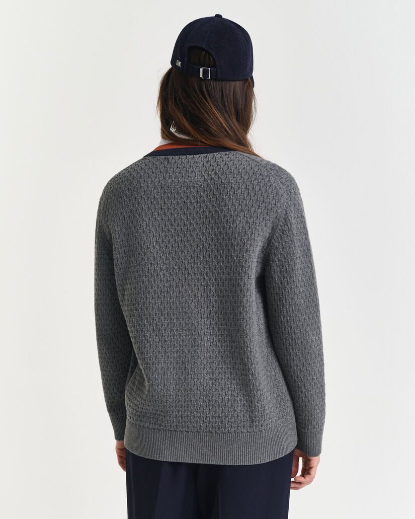 Cardigan contrastant en coton texturé