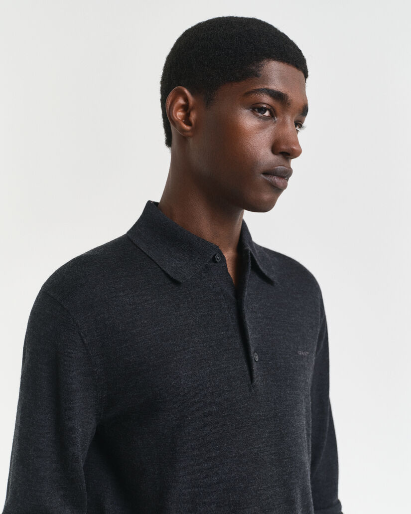 Pull fa&ccedil;on polo en laine m&eacute;rinos extrafine