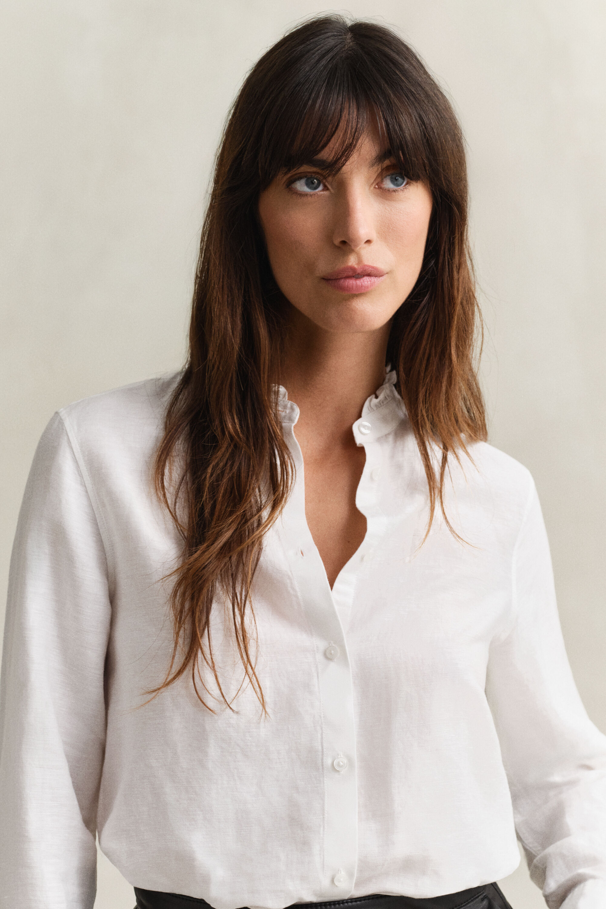 Chemisier à volants en lin mélangé