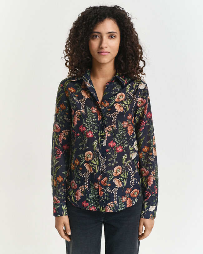 Chemise coupe regular en coton et soie à imprimé floral