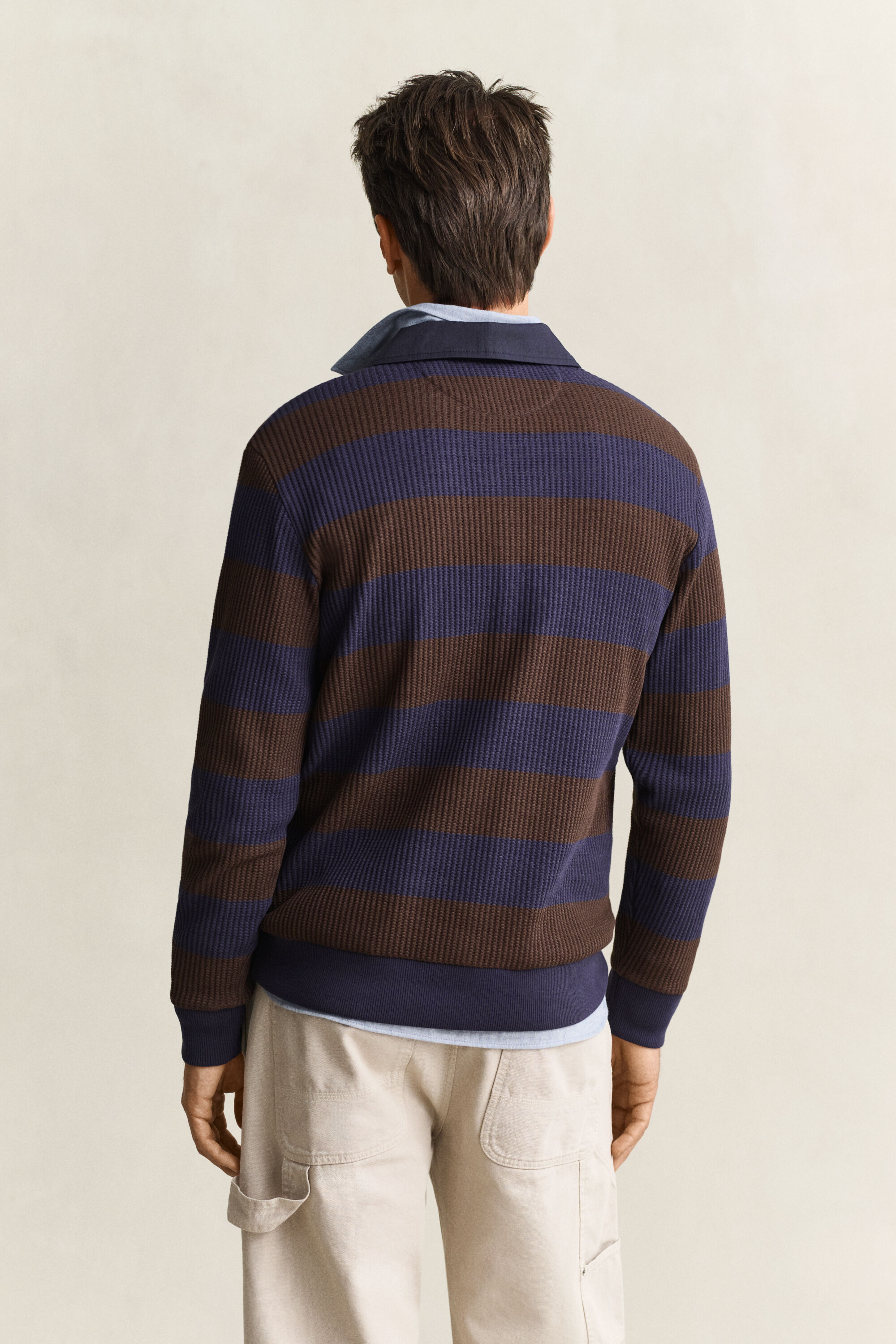 Polo rayé à texture gaufrée