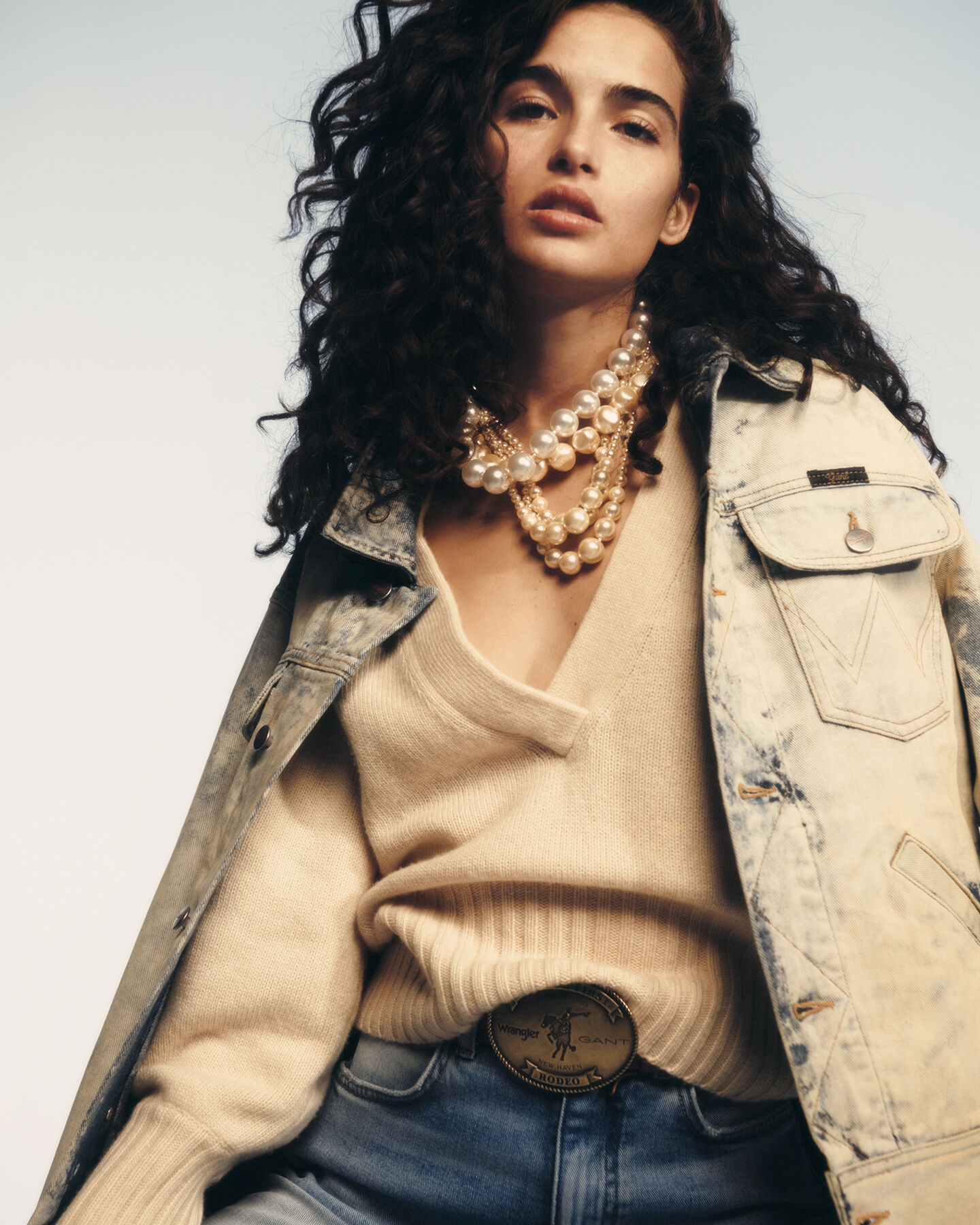 Pull col V en cachemire m&eacute;lang&eacute; Varsity Wrangler x GANT