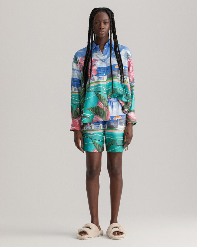 Scenery-print short met trekkoordje