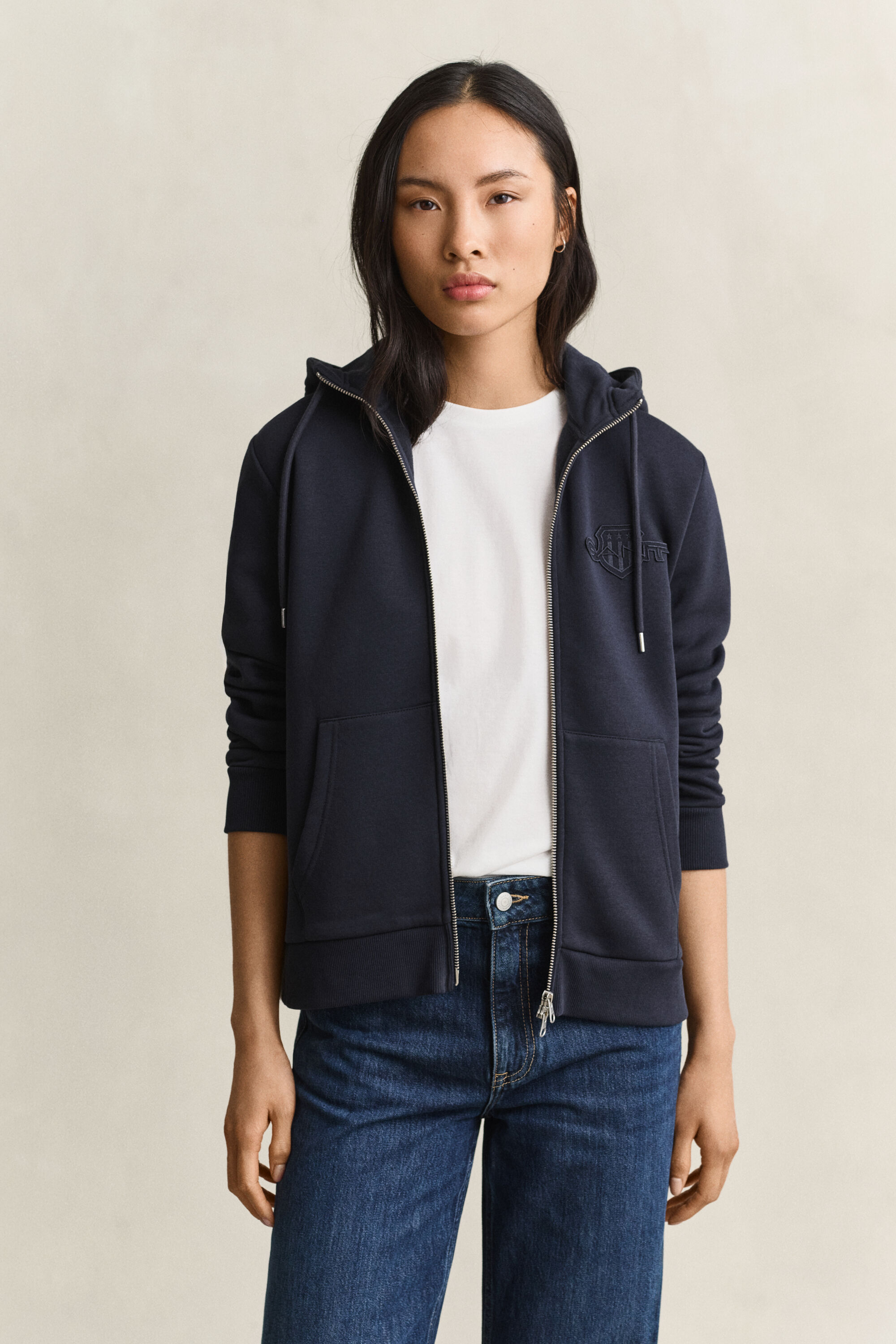 Tonal Shield hoodie met ritssluiting