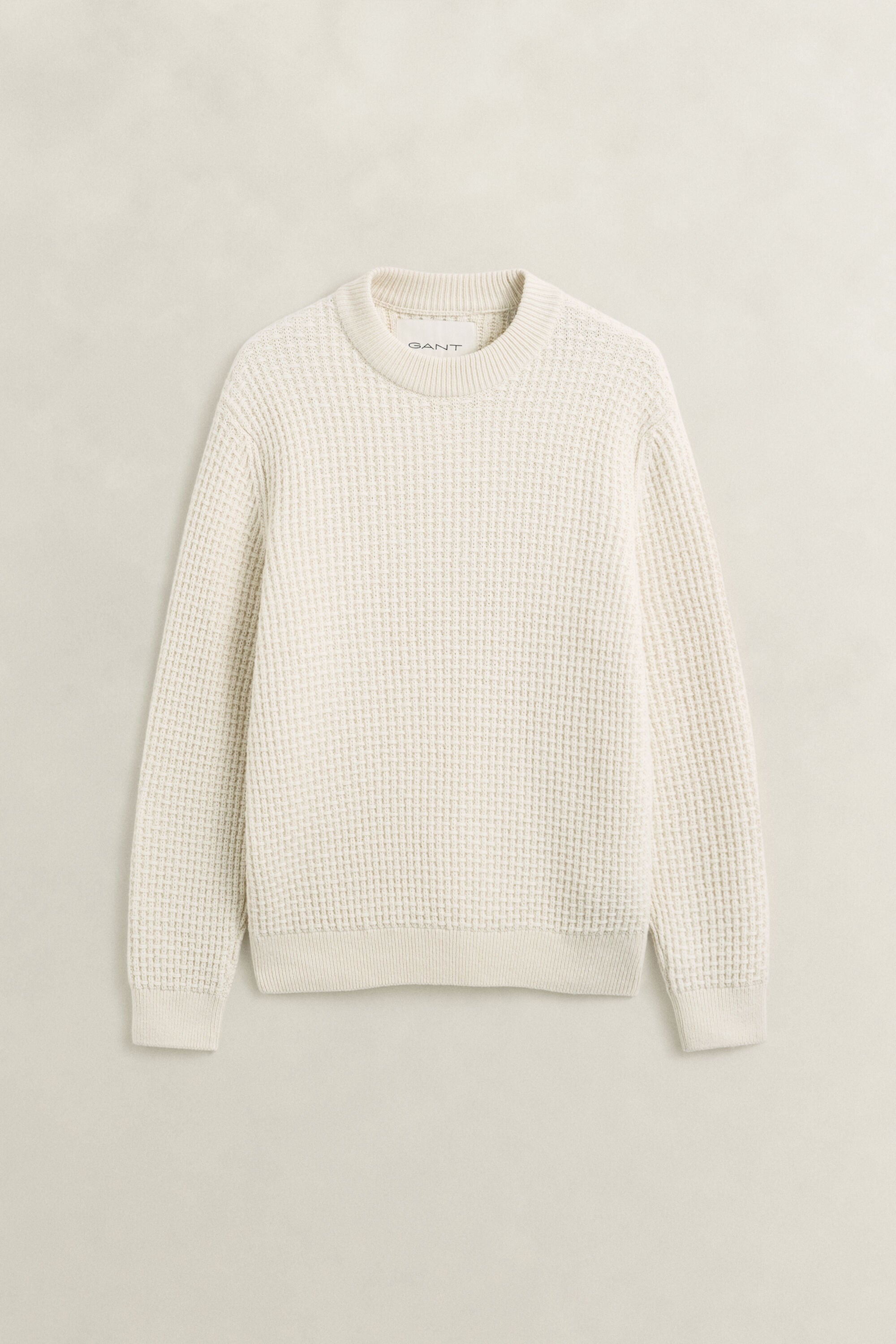 Pull texturé à col cheminée en laine et coton