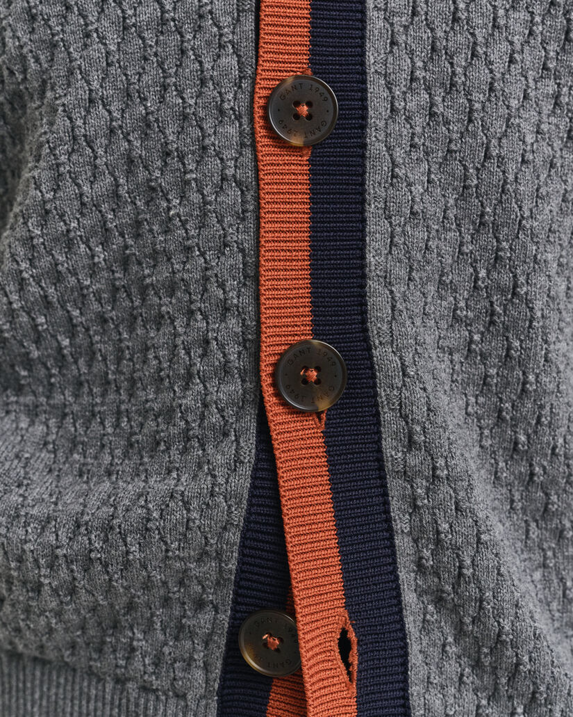 Cardigan contrastant en coton texturé