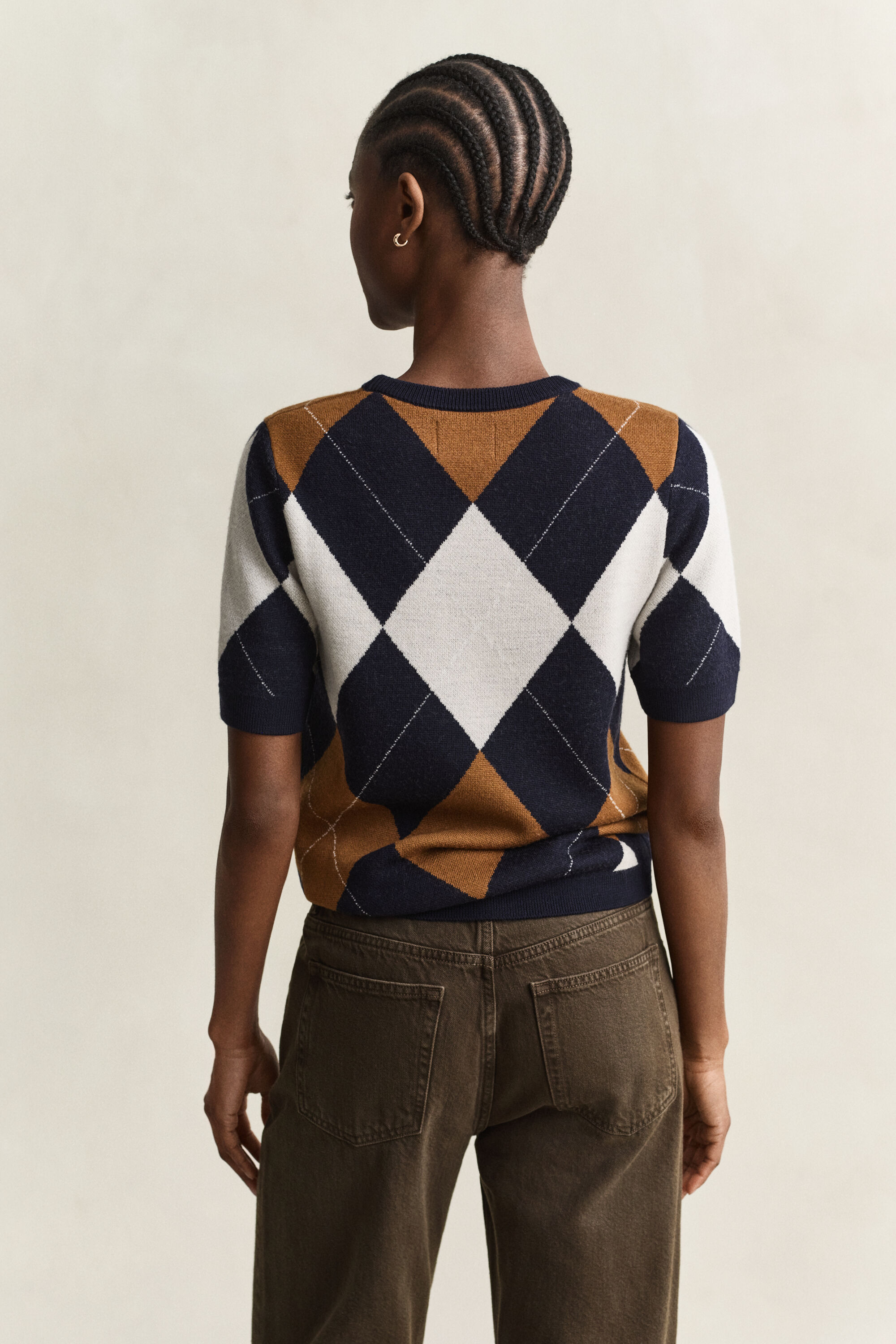 Pull à manches courtes en laine avec motif argyle