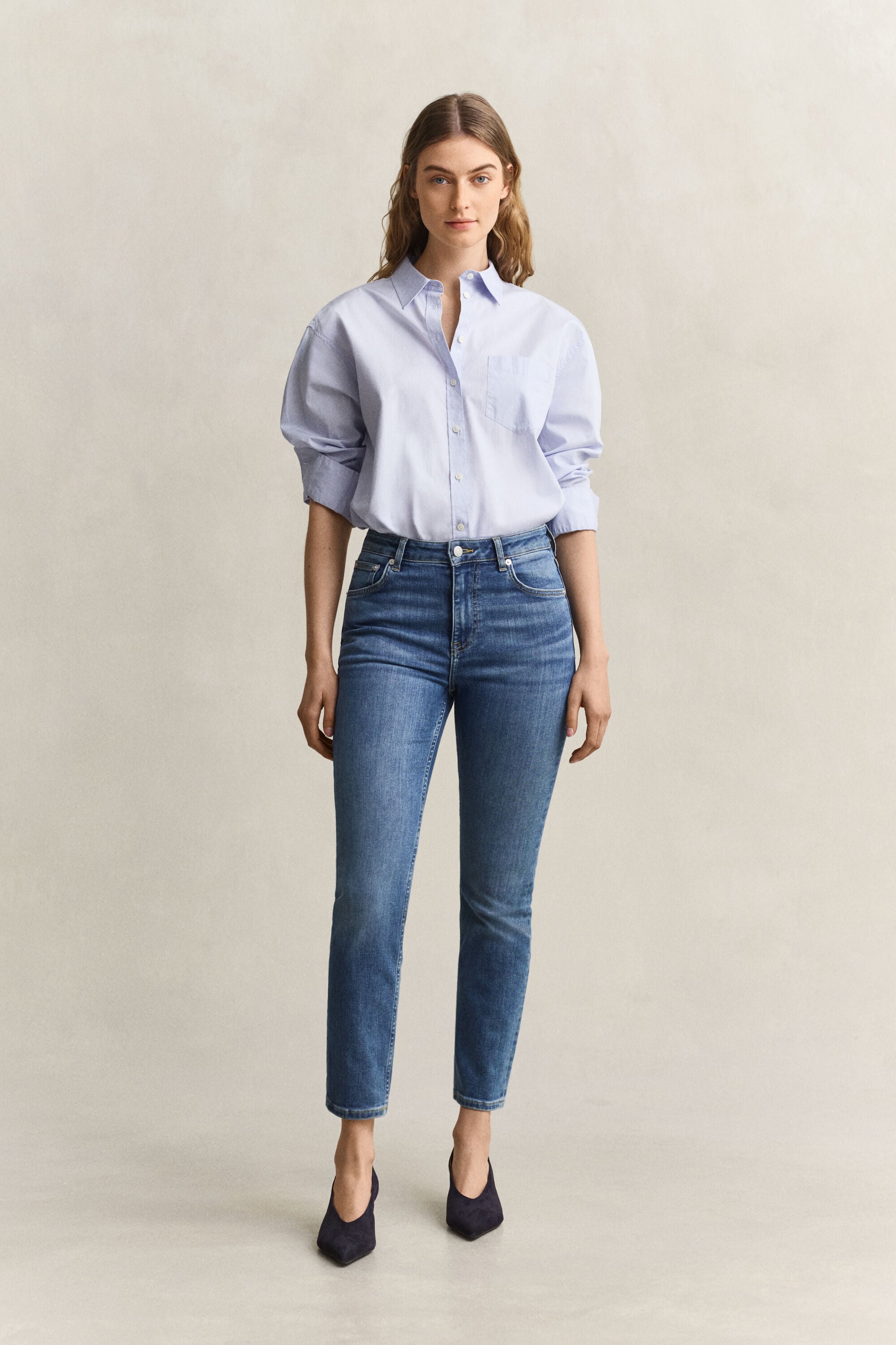 Cropped jeans met stretch