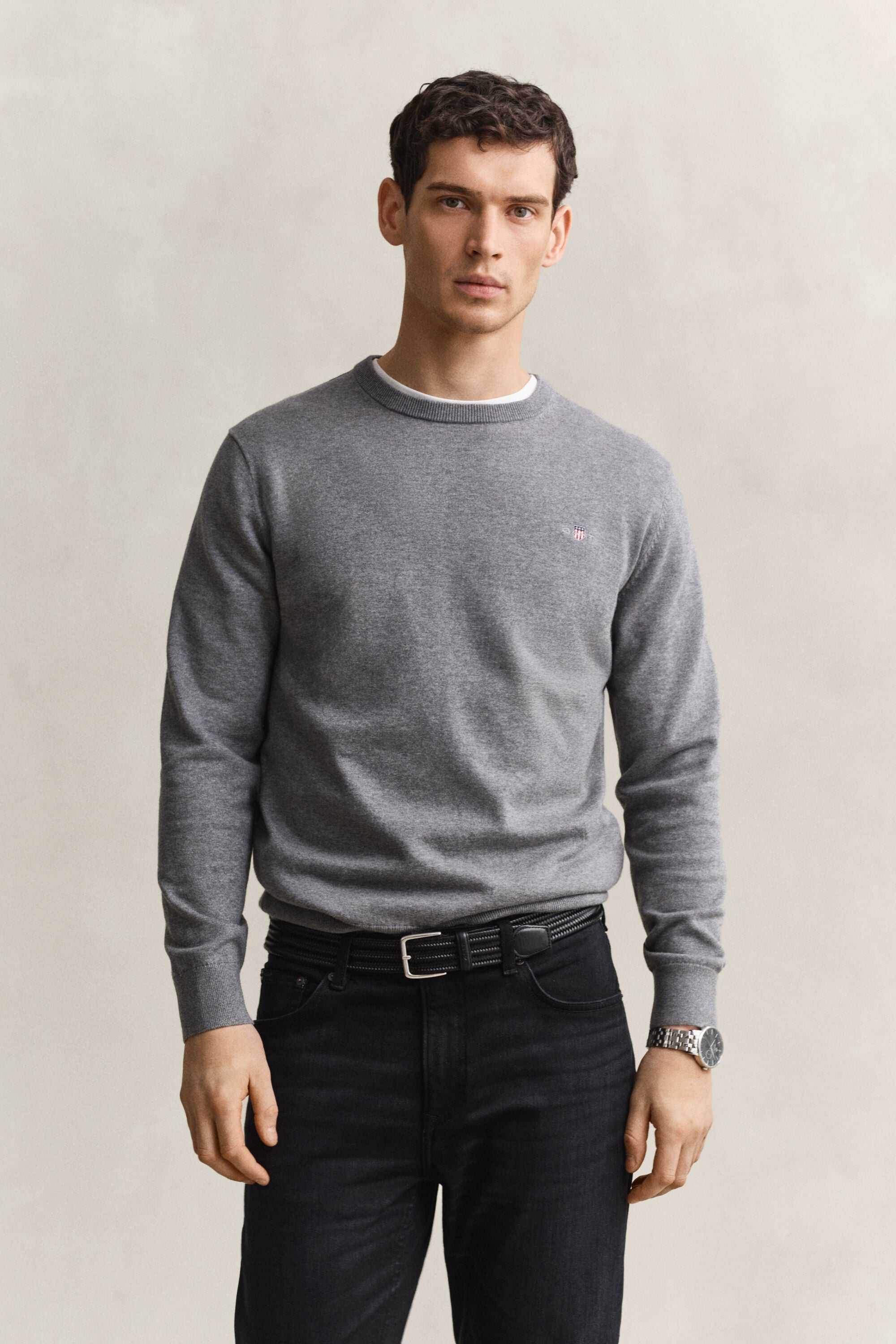 Pull col rond en coton classique