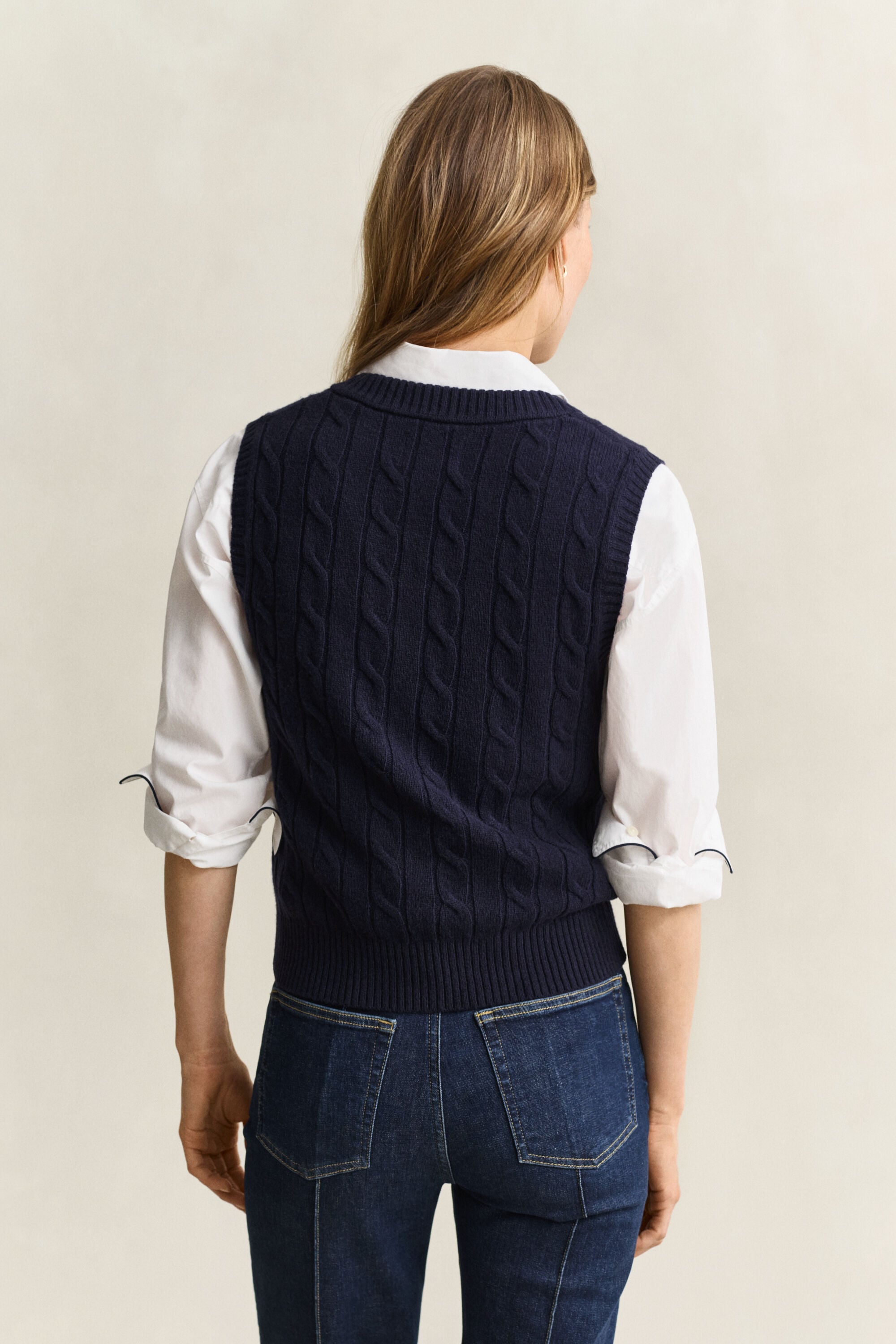 Pull sans manches en maille de laine d'agneau à torsades