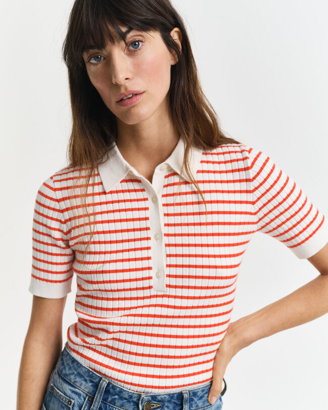 Ribgebreide Rugger met korte mouwen en strepen