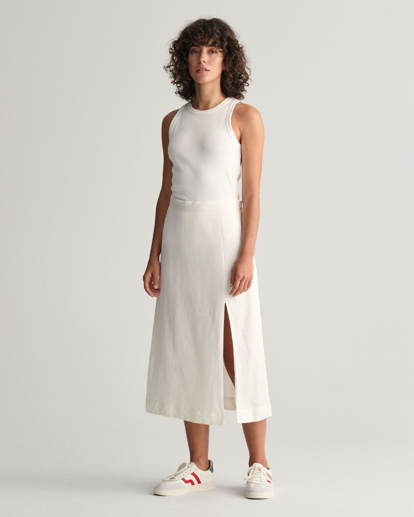 Jupe midi en lin mélangé