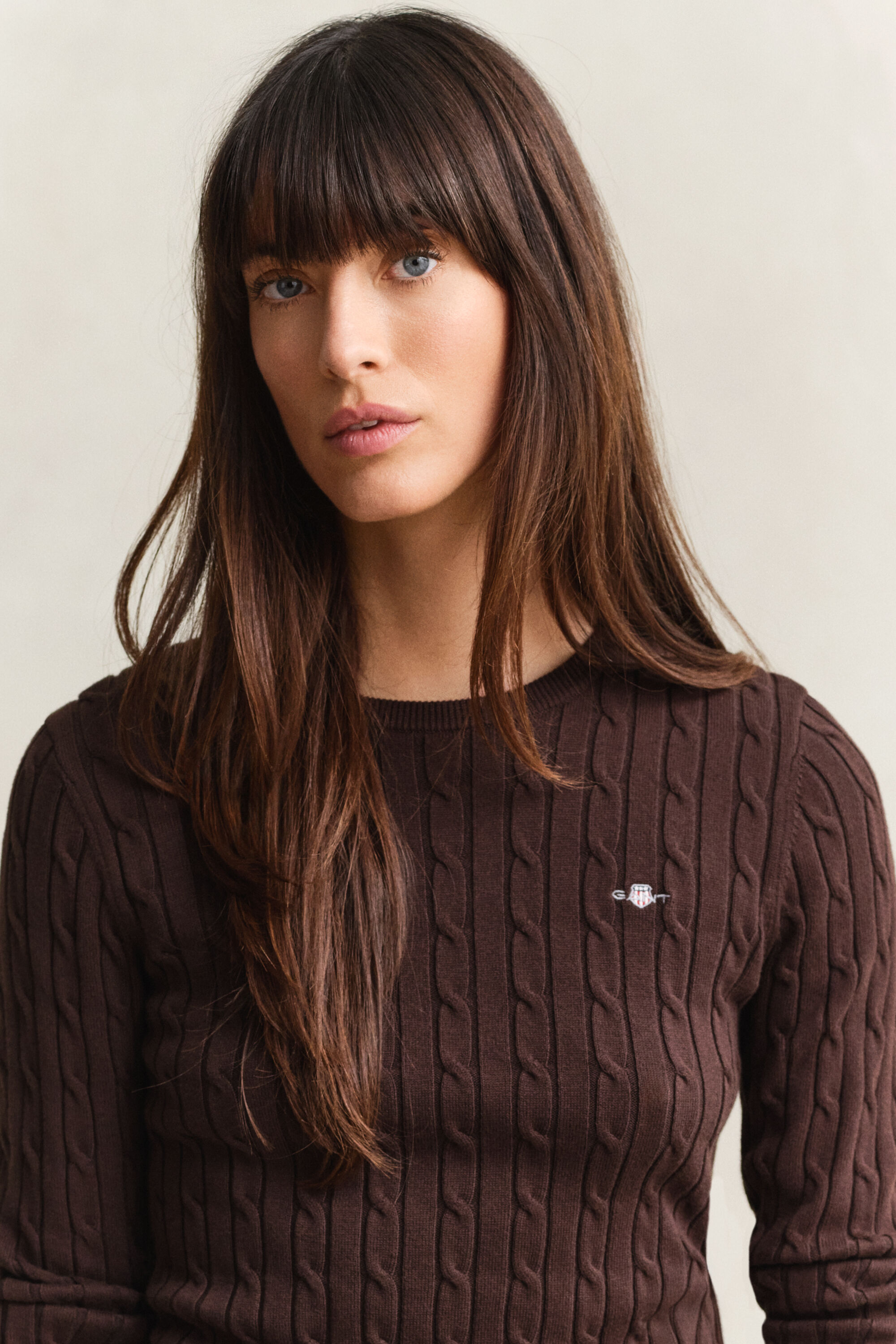 Pull col rond en maille de coton stretch à torsades