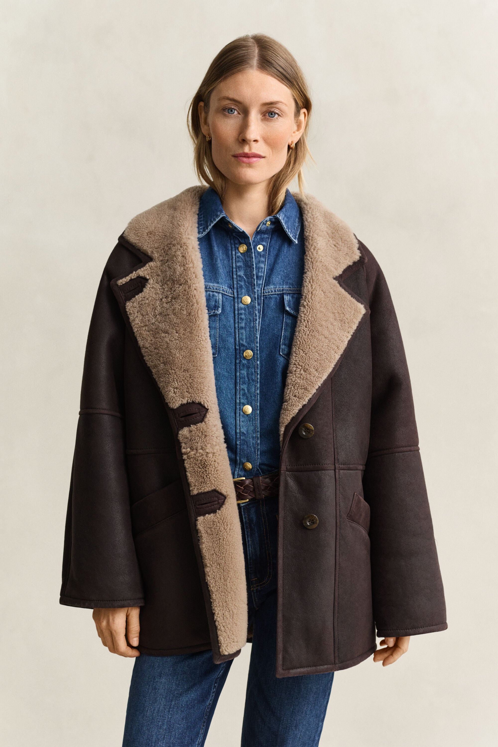Veste en peau lainée