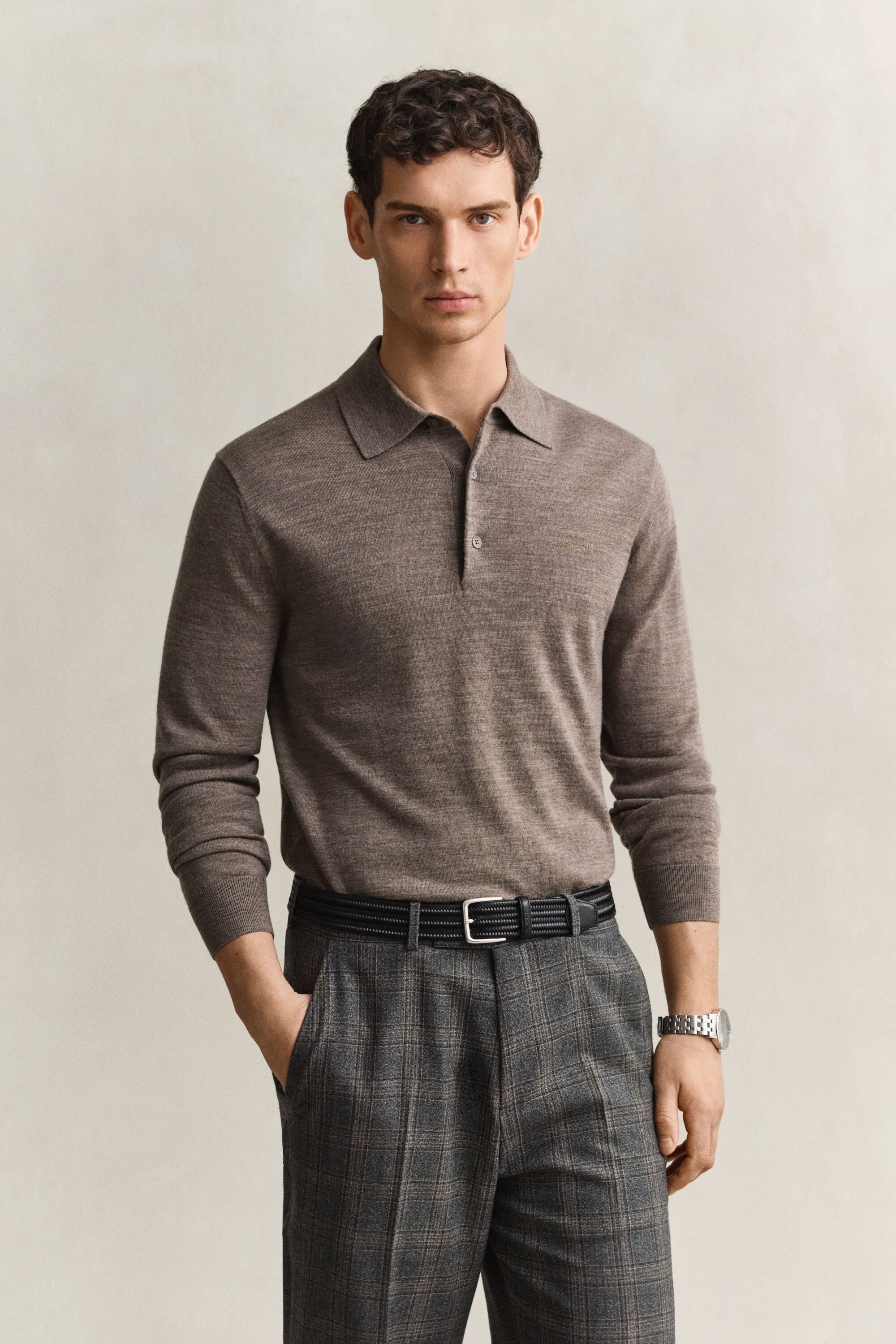 Pull façon polo en laine mérinos extrafine