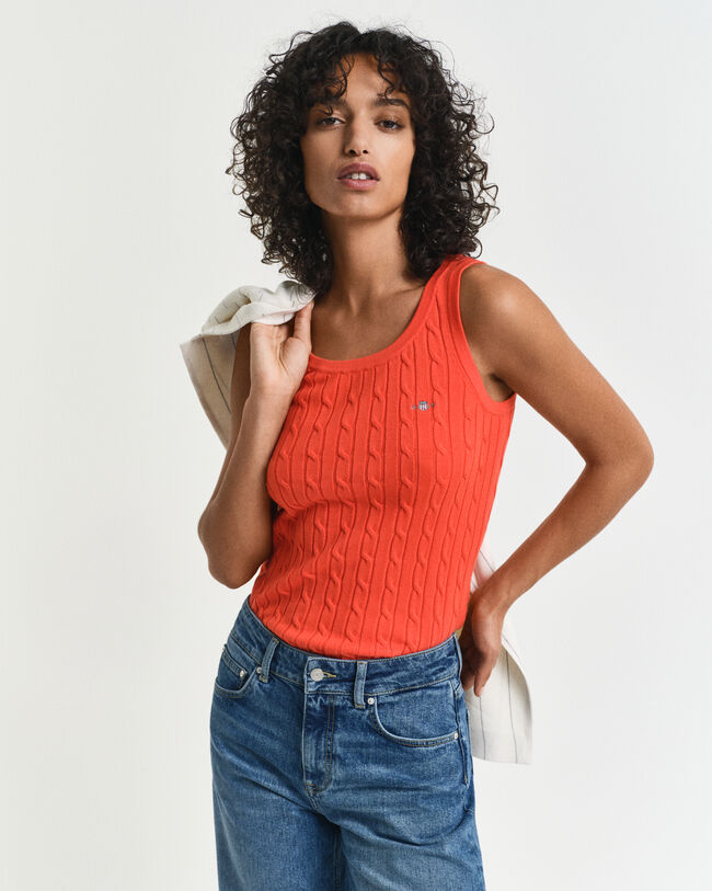 Kabelgebreide tanktop van stretchkatoen