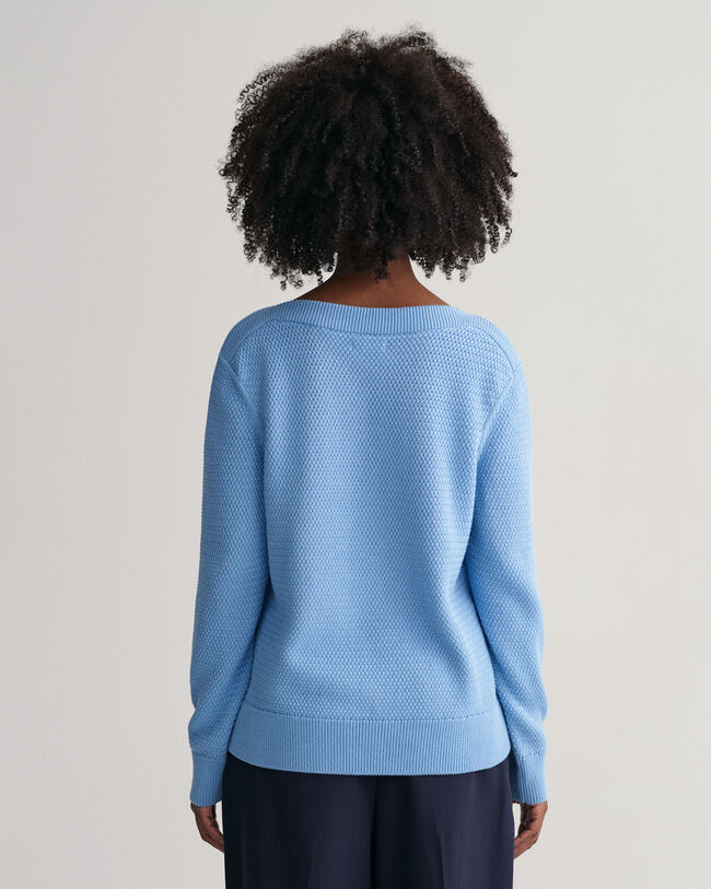 Textured sweater met boothals van katoen