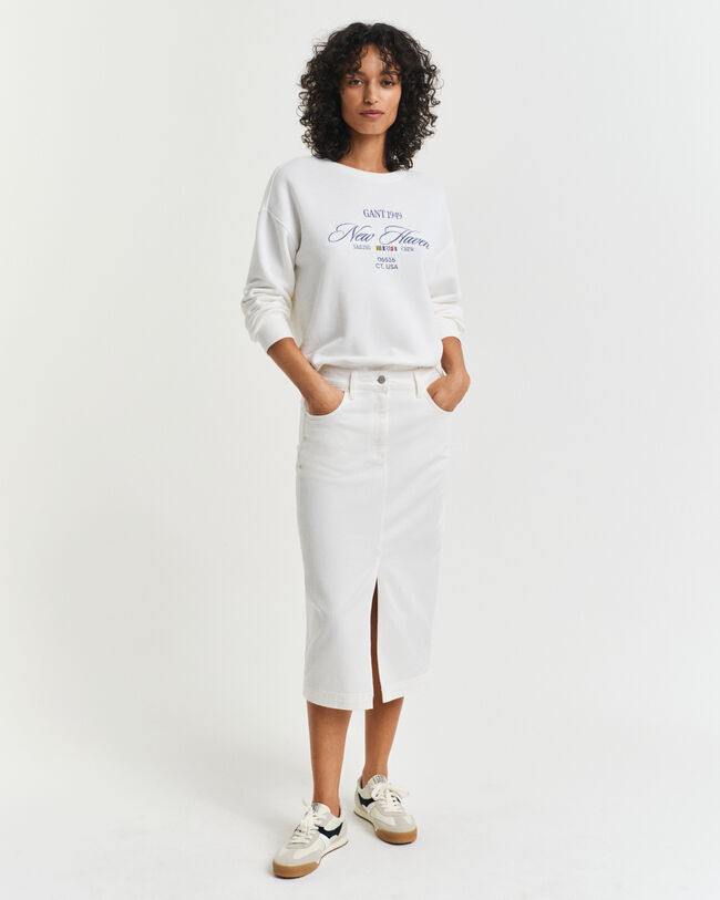 Witte denim midirok