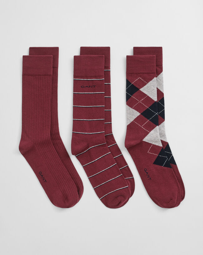 Lot de 3 paires de chaussettes à motif argyle et à rayures