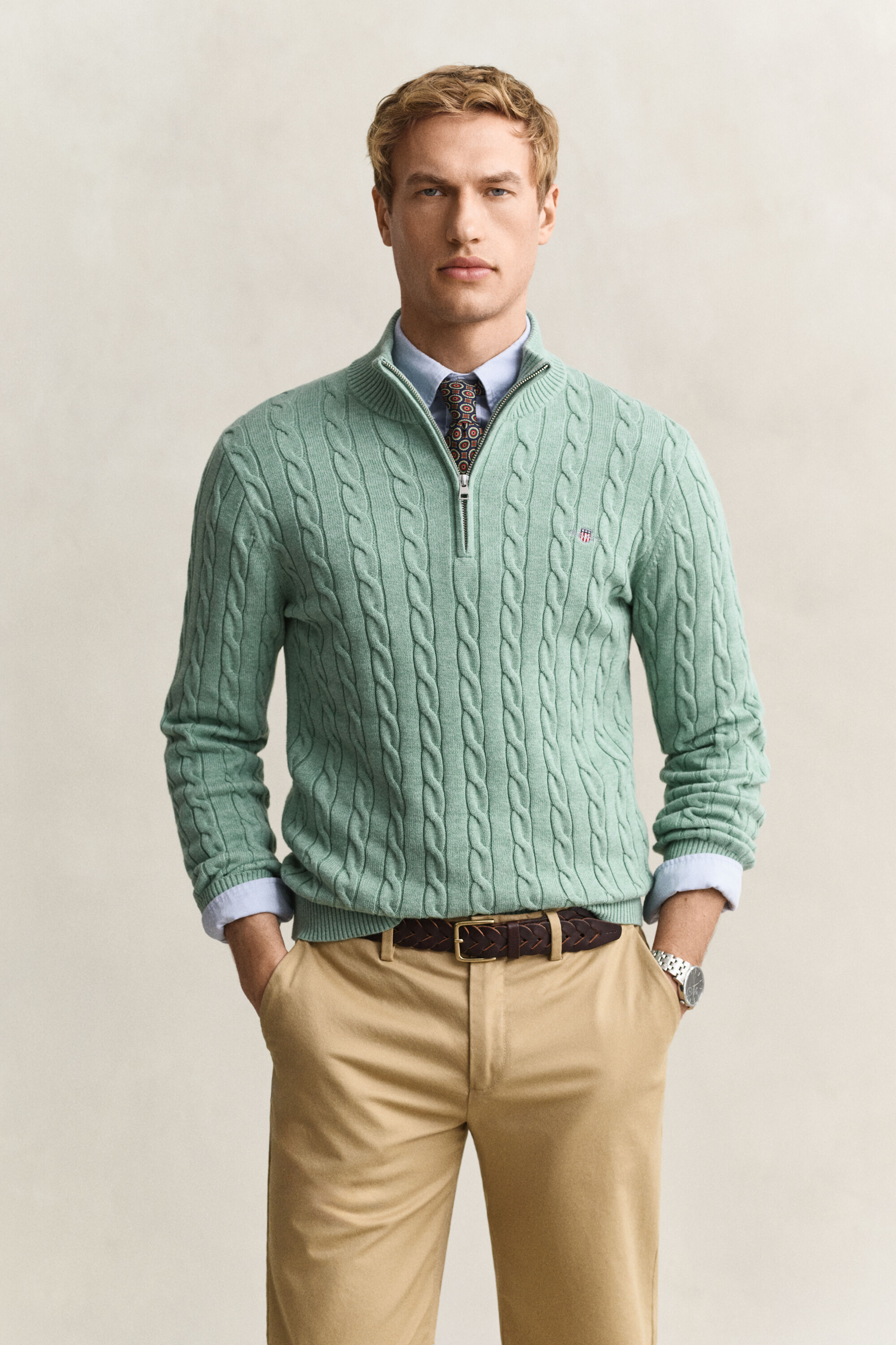 Pull à demi-zip en maille de coton torsadée