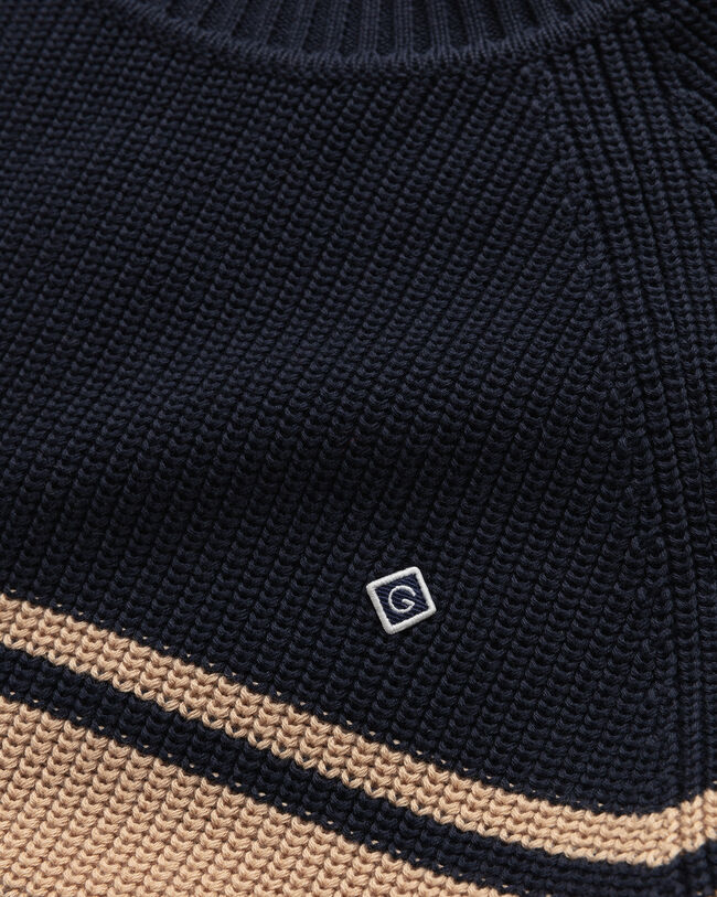 Gestreepte trui met ronde ribhals van katoen