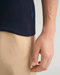 Pull façon polo à col ouvert en coton texturé