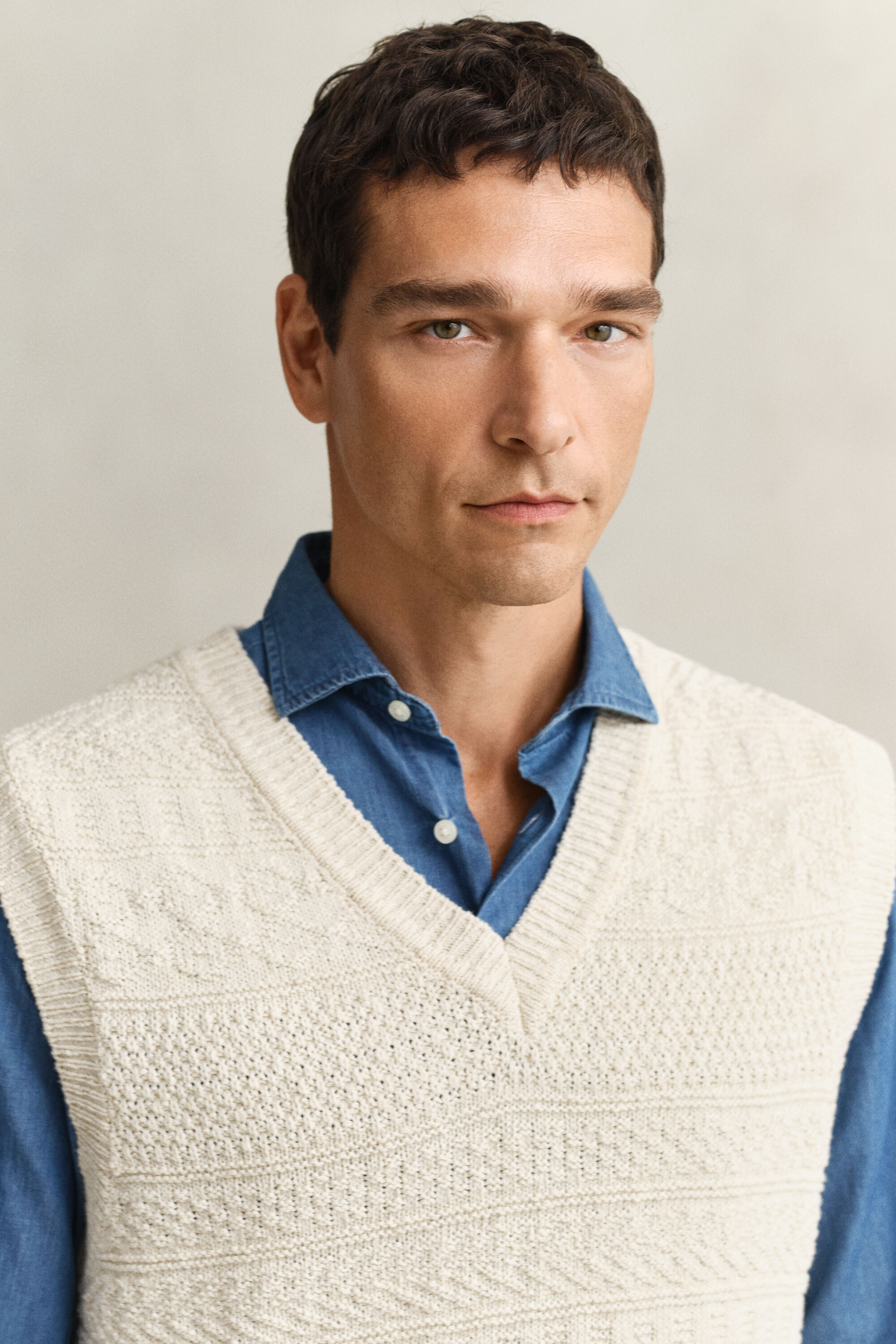 Pull sans manches en coton mélangé texturé