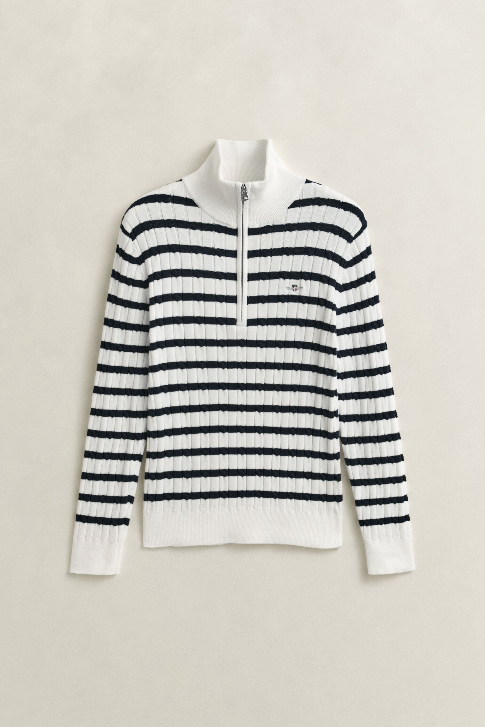 Pull à demi-zip en maille torsadée à rayures