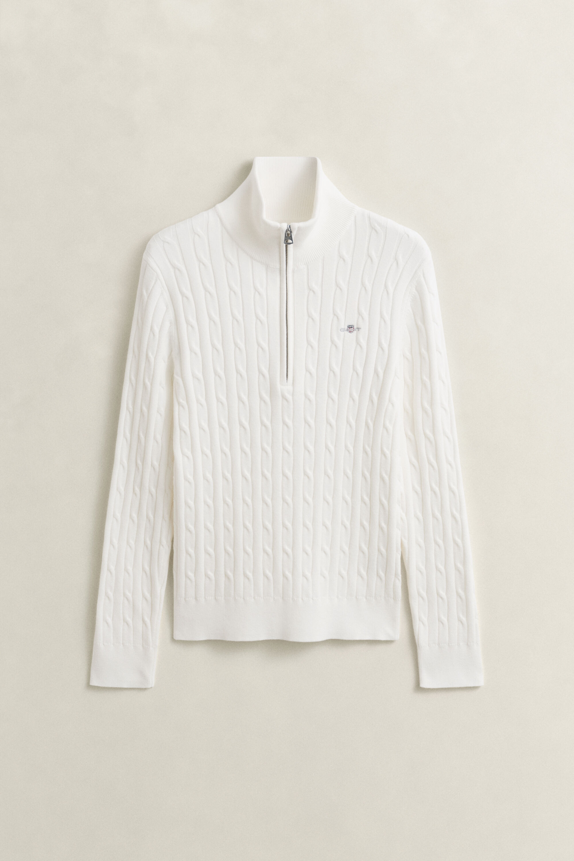 Pull à demi-zip en maille de coton torsadée stretch
