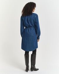 Denim jurk met pofmouwen