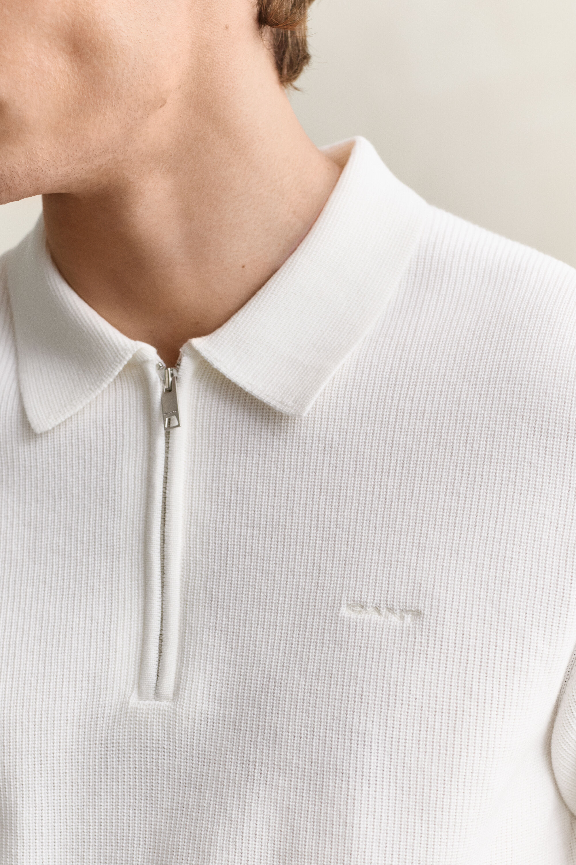 Polosweater van geribd katoen